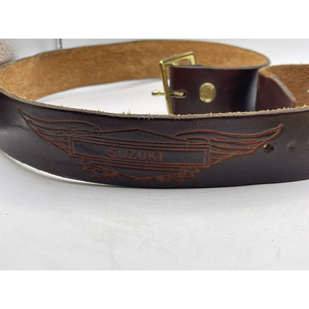 Vintage Suzuki Brand Emblem Leather Belt Engraved Car Motorcycle Bike +